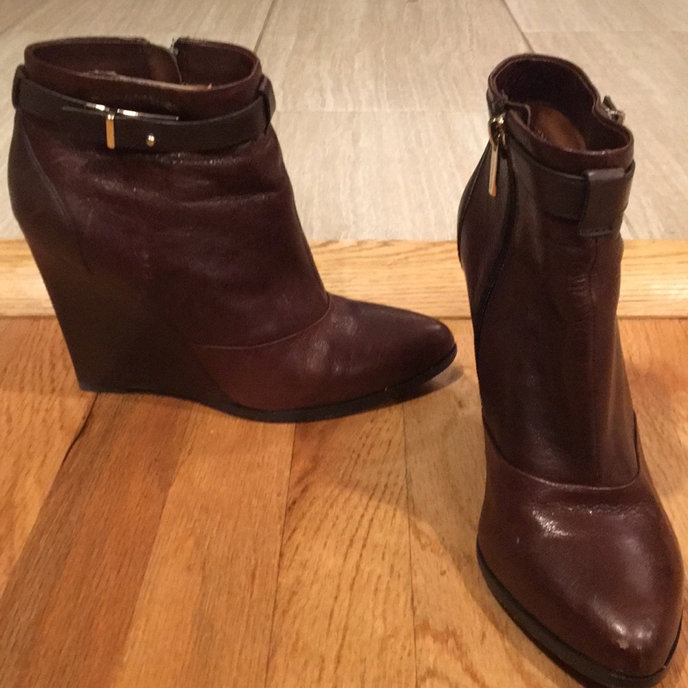 Coach Leather Brown Wedge Booties